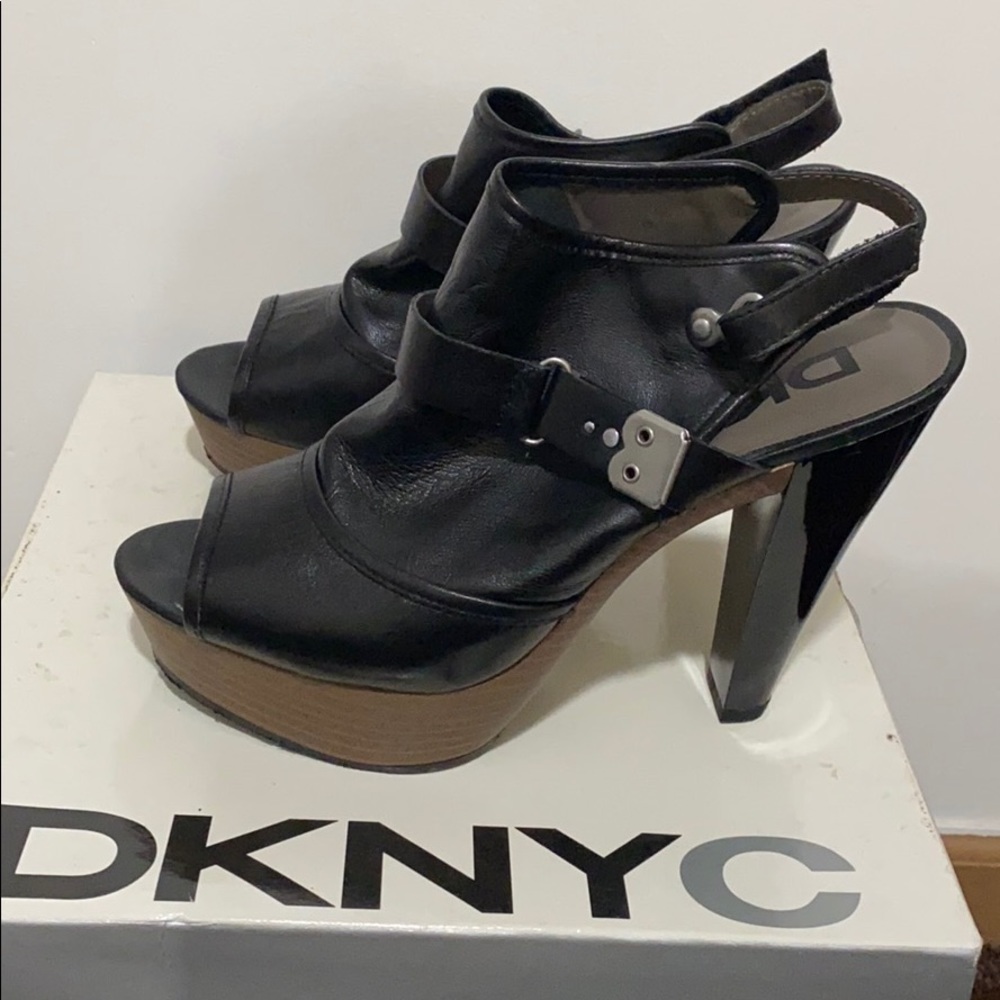 DKNY black platform sandals
